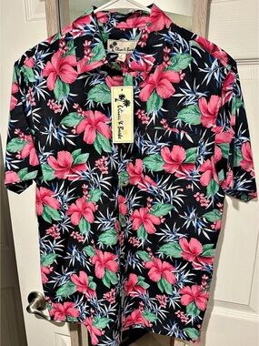 Oliver & Burke Floral Short Sleeve Shirt in Black & Pink Size Small NWT